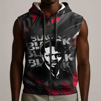 Steve Biko Sleeveless Zip Hoodie with Black Consciousness Portrait, Power Fist Symbol and Red-Black Freedom - Wonder Print Shop