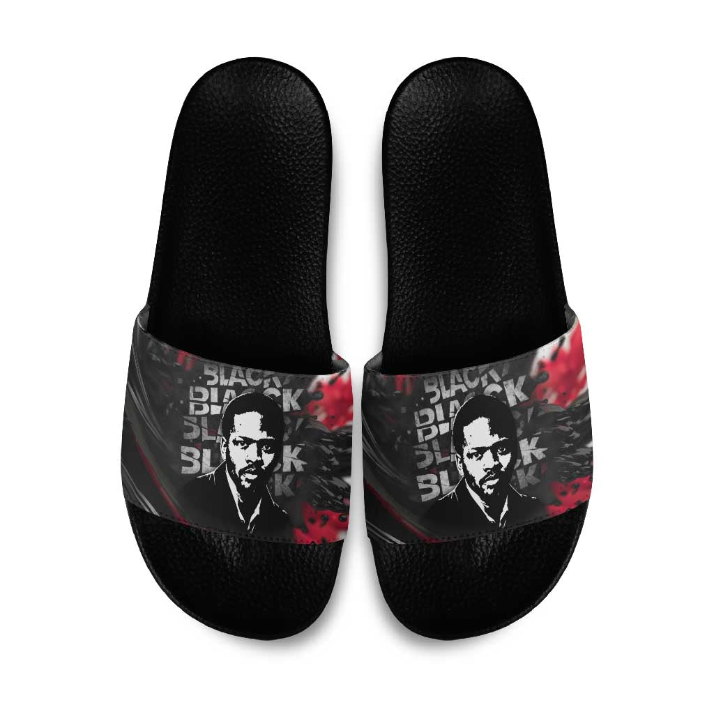Steve Biko Slide Sandals with Black Consciousness Portrait, Power Fist Symbol and Red-Black Freedom - Wonder Print Shop