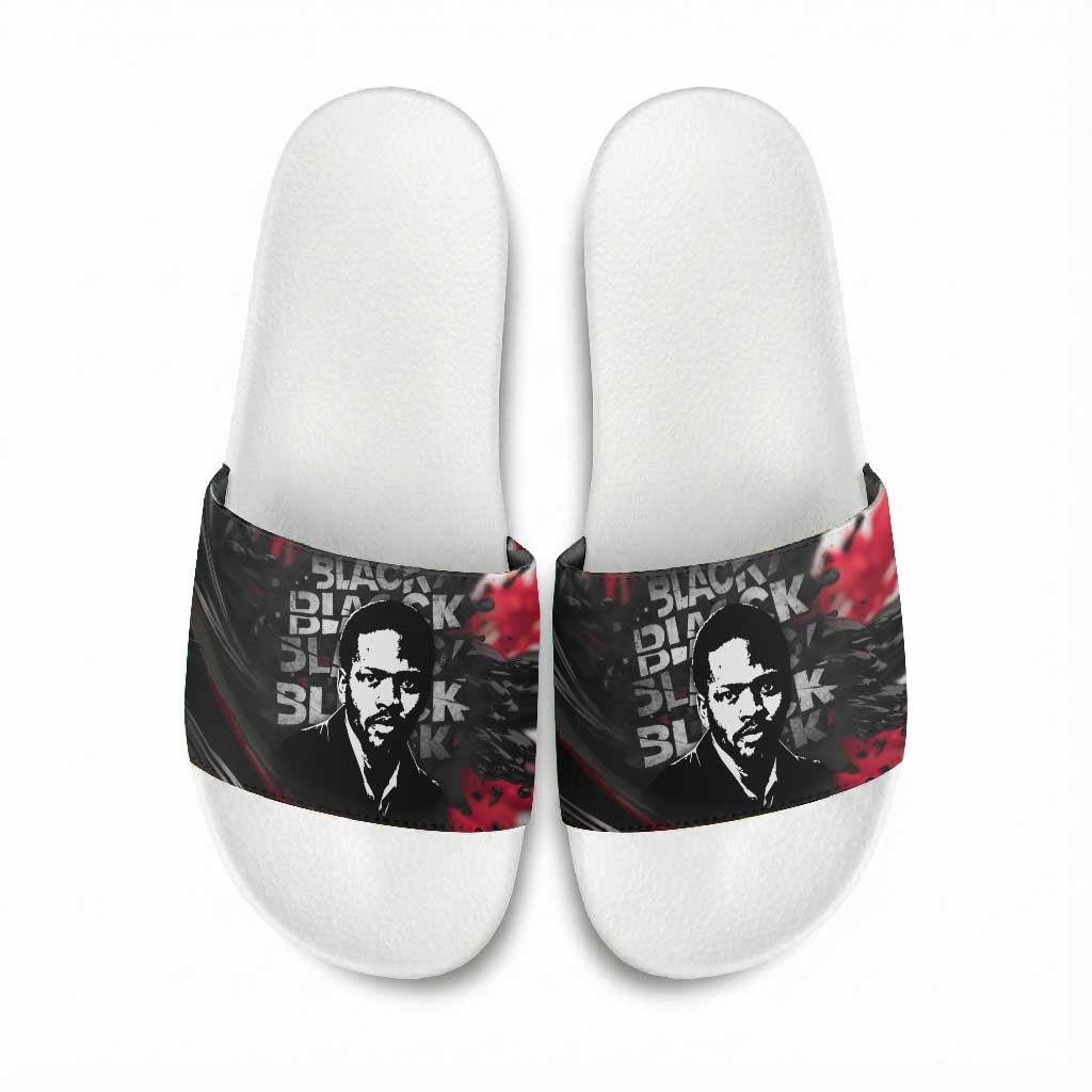 Steve Biko Slide Sandals with Black Consciousness Portrait, Power Fist Symbol and Red-Black Freedom - Wonder Print Shop