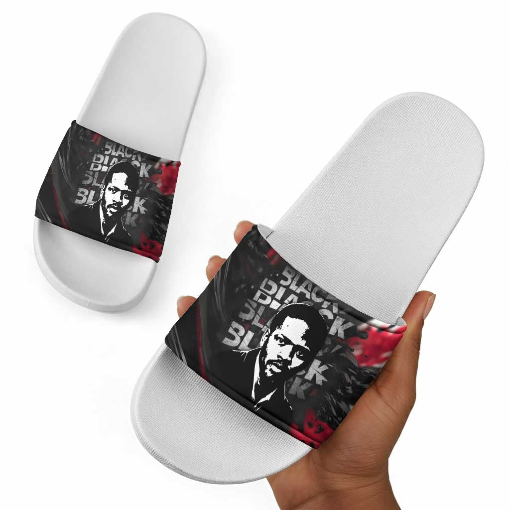 Steve Biko Slide Sandals with Black Consciousness Portrait, Power Fist Symbol and Red-Black Freedom - Wonder Print Shop