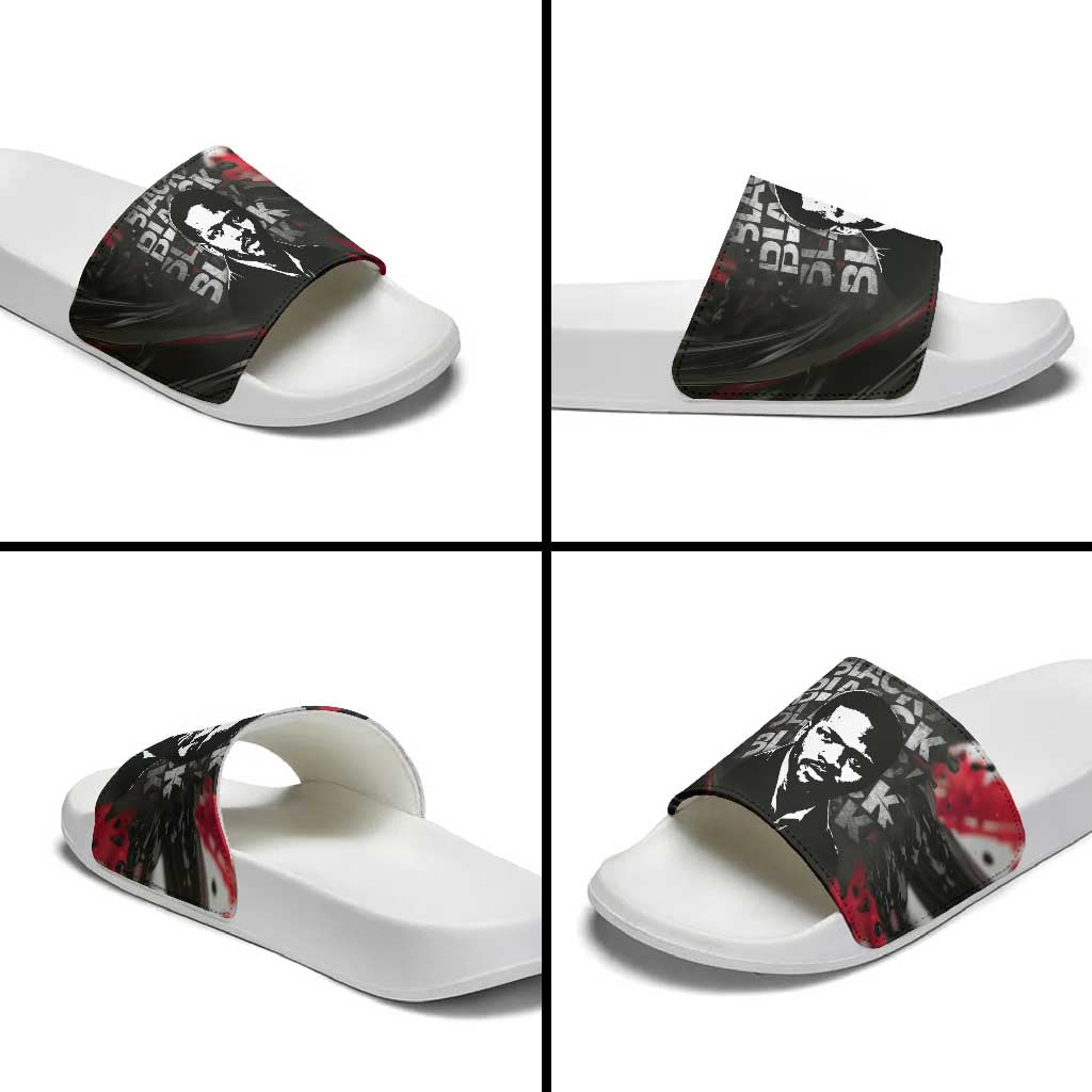 Steve Biko Slide Sandals with Black Consciousness Portrait, Power Fist Symbol and Red-Black Freedom - Wonder Print Shop