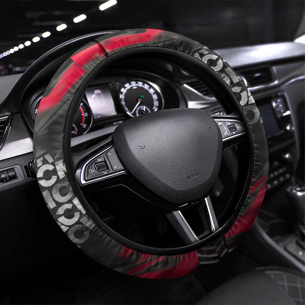 Steve Biko Steering Wheel Cover with Black Consciousness Portrait, Power Fist Symbol and Red-Black Freedom - Wonder Print Shop