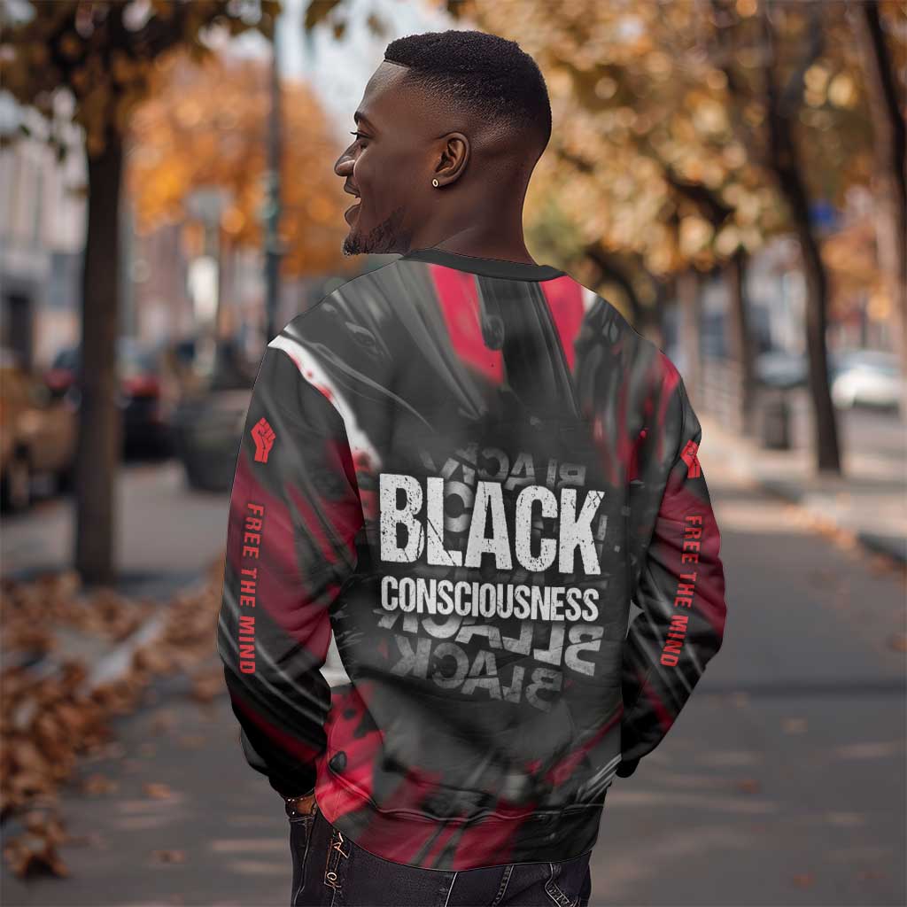 Steve Biko Sweatshirt with Black Consciousness Portrait, Power Fist Symbol and Red-Black Freedom - Wonder Print Shop
