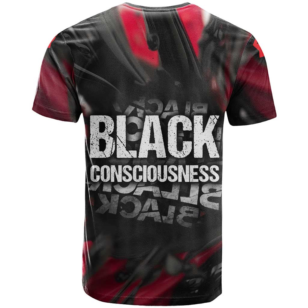 Steve Biko T shirt with Black Consciousness Portrait, Power Fist Symbol and Red-Black Freedom - Wonder Print Shop