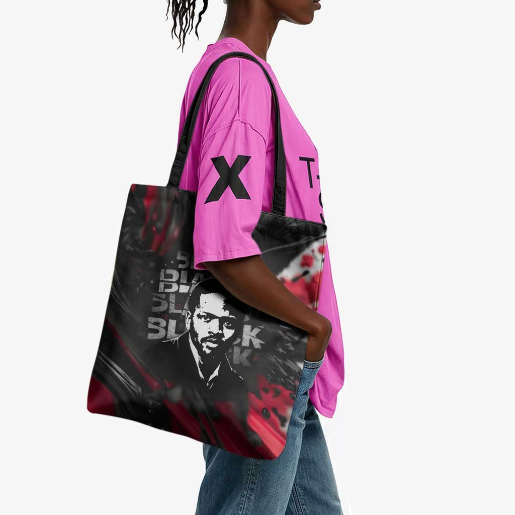 Steve Biko Tote Bag with Black Consciousness Portrait, Power Fist Symbol and Red-Black Freedom - Wonder Print Shop