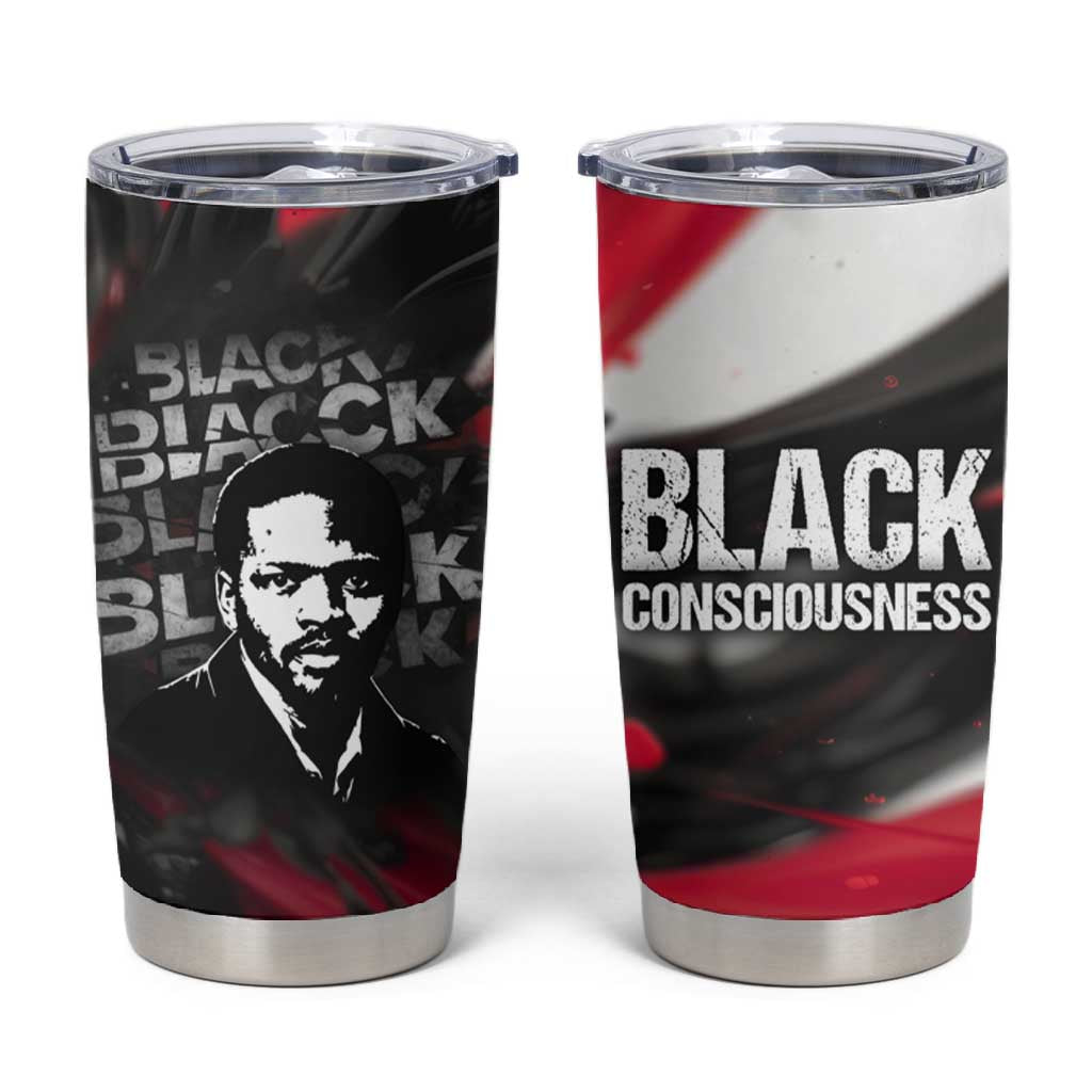 Steve Biko Tumbler Cup with Black Consciousness Portrait, Power Fist Symbol and Red-Black Freedom - Wonder Print Shop