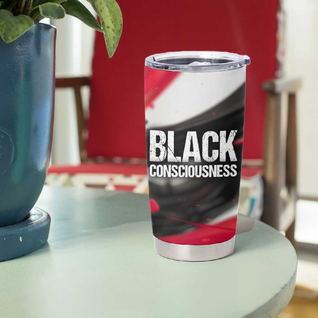 Steve Biko Tumbler Cup with Black Consciousness Portrait, Power Fist Symbol and Red-Black Freedom - Wonder Print Shop
