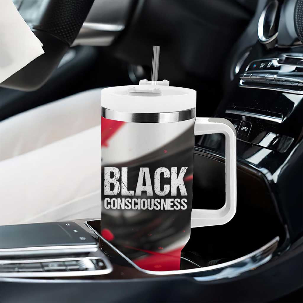 Steve Biko Tumbler With Handle with Black Consciousness Portrait, Power Fist Symbol and Red-Black Freedom - Wonder Print Shop