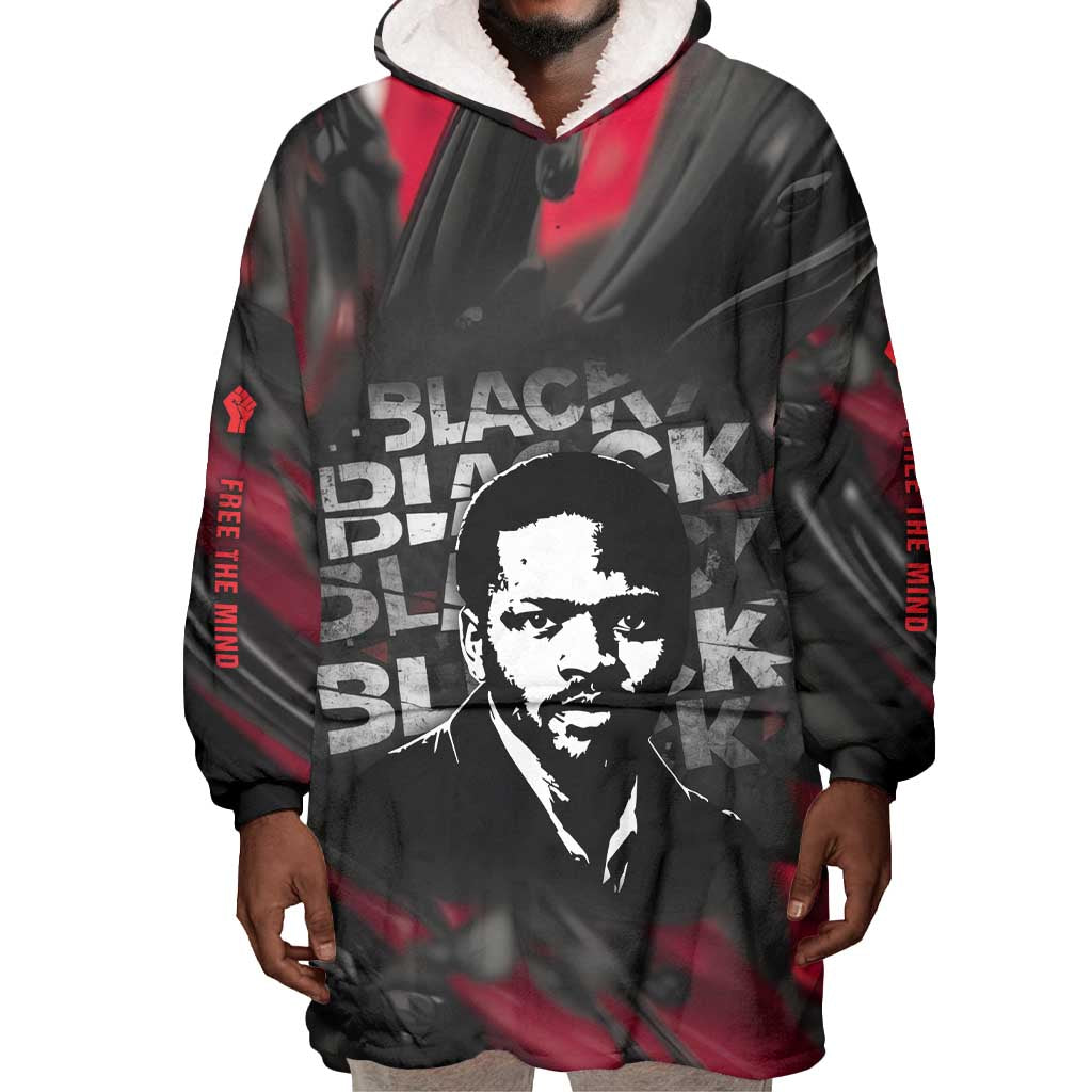 Steve Biko Wearable Blanket Hoodie with Black Consciousness Portrait, Power Fist Symbol and Red-Black Freedom - Wonder Print Shop