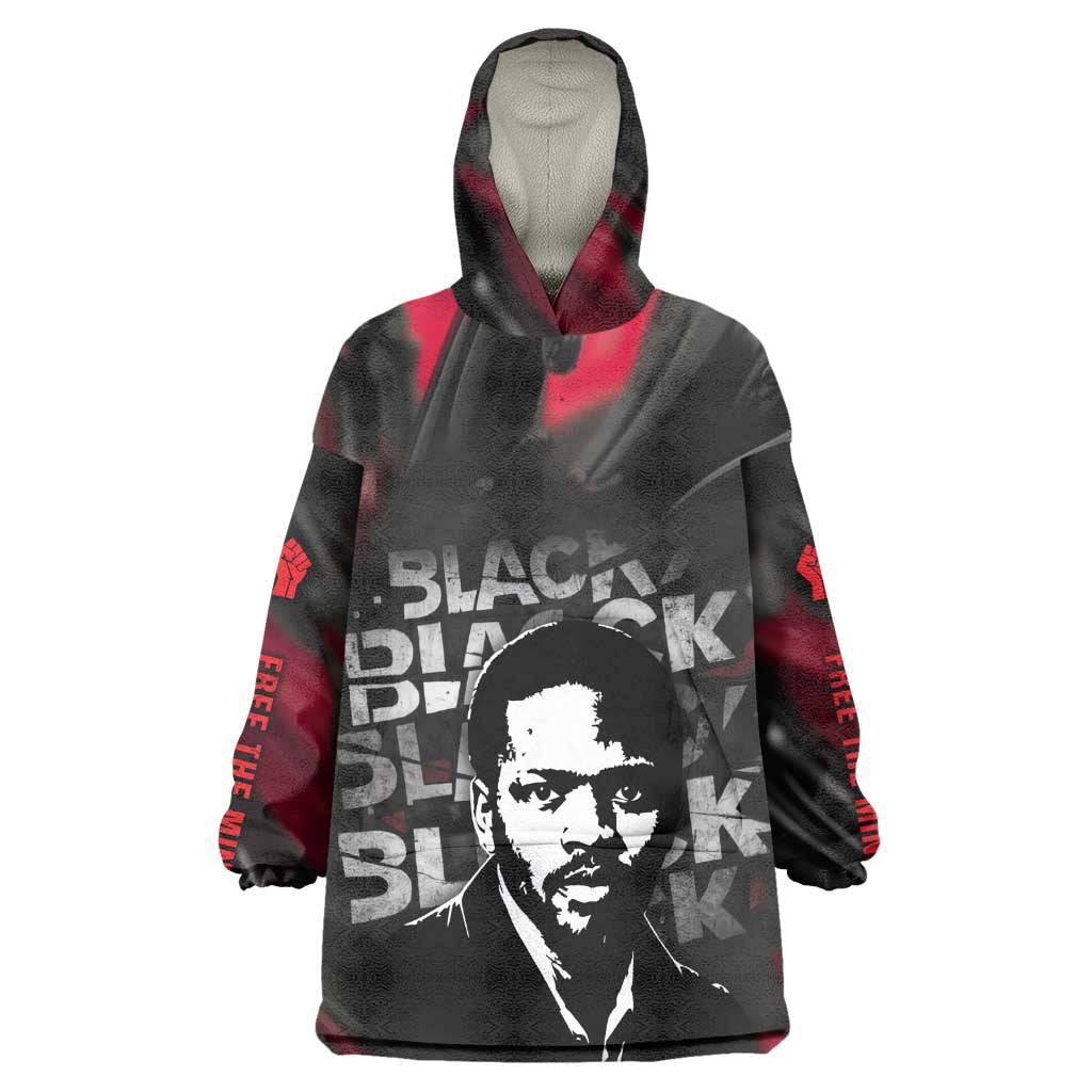 Steve Biko Wearable Blanket Hoodie with Black Consciousness Portrait, Power Fist Symbol and Red-Black Freedom - Wonder Print Shop