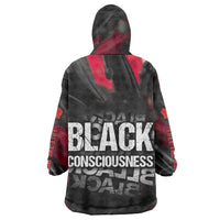 Steve Biko Wearable Blanket Hoodie with Black Consciousness Portrait, Power Fist Symbol and Red-Black Freedom - Wonder Print Shop