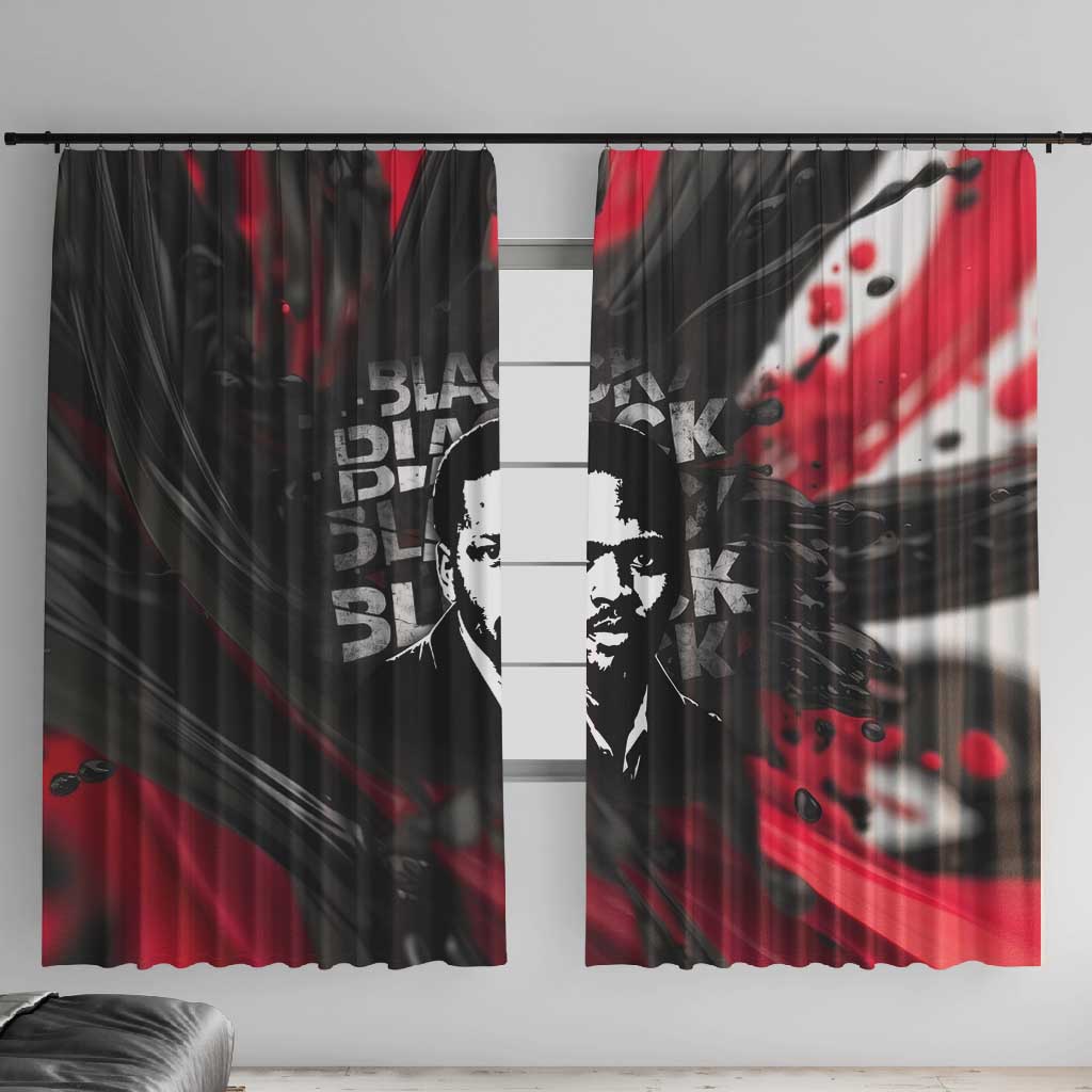 Steve Biko Window Curtain with Black Consciousness Portrait, Power Fist Symbol and Red-Black Freedom - Wonder Print Shop