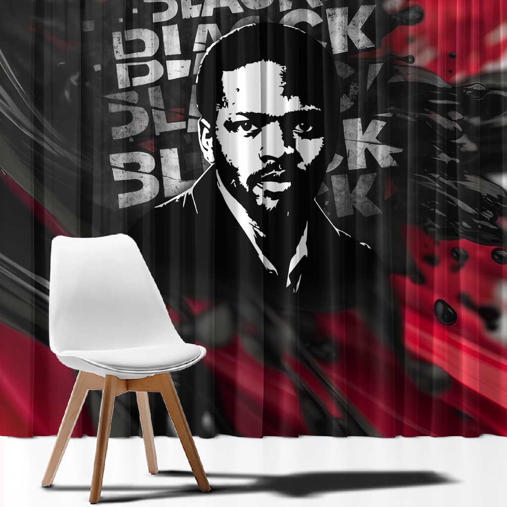 Steve Biko Window Curtain with Black Consciousness Portrait, Power Fist Symbol and Red-Black Freedom - Wonder Print Shop
