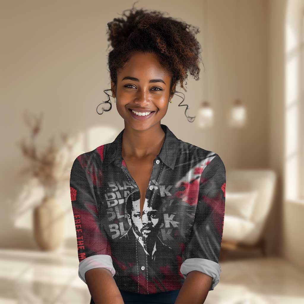 Steve Biko Women Casual Shirt with Black Consciousness Portrait, Power Fist Symbol and Red-Black Freedom - Wonder Print Shop