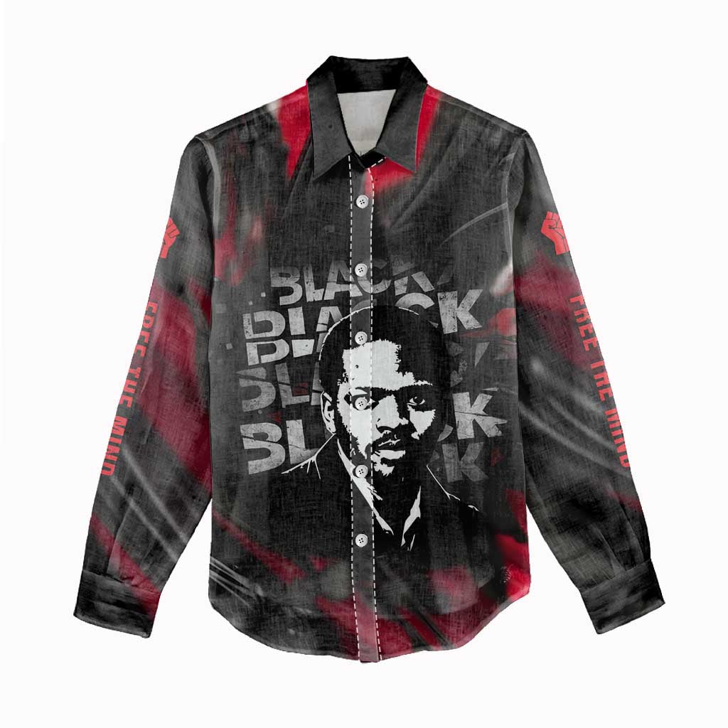 Steve Biko Women Casual Shirt with Black Consciousness Portrait, Power Fist Symbol and Red-Black Freedom - Wonder Print Shop