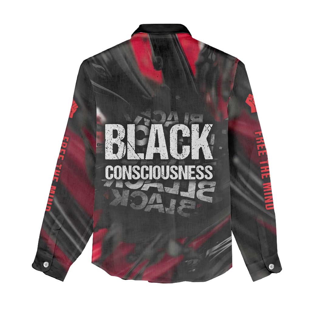 Steve Biko Women Casual Shirt with Black Consciousness Portrait, Power Fist Symbol and Red-Black Freedom - Wonder Print Shop
