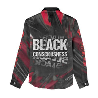 Steve Biko Women Casual Shirt with Black Consciousness Portrait, Power Fist Symbol and Red-Black Freedom - Wonder Print Shop