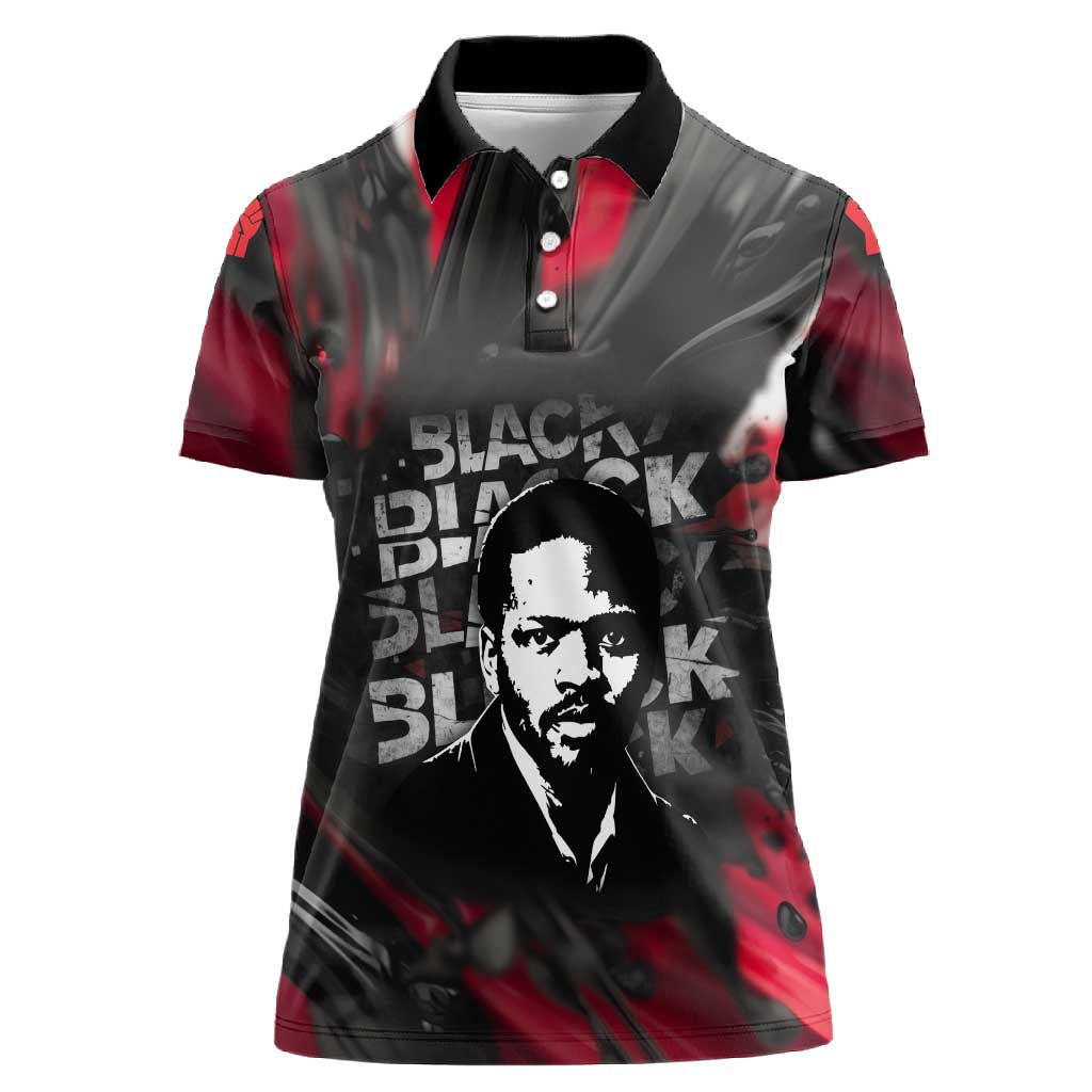 Steve Biko Women Polo Shirt with Black Consciousness Portrait, Power Fist Symbol and Red-Black Freedom - Wonder Print Shop