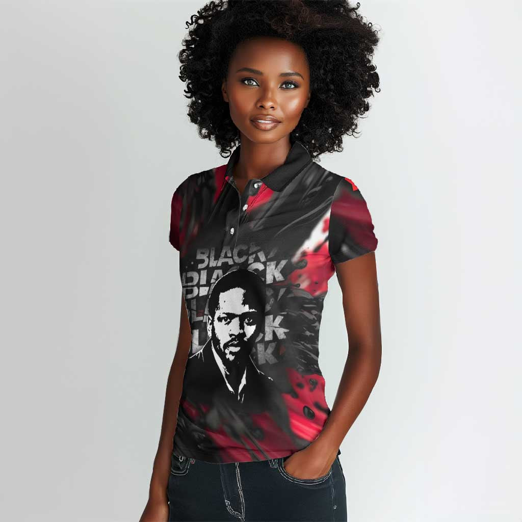 Steve Biko Women Polo Shirt with Black Consciousness Portrait, Power Fist Symbol and Red-Black Freedom - Wonder Print Shop