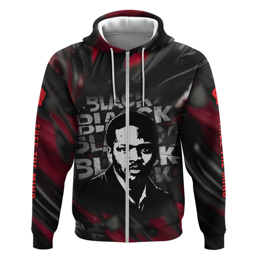 Steve Biko Zip Hoodie with Black Consciousness Portrait, Power Fist Symbol and Red-Black Freedom - Wonder Print Shop