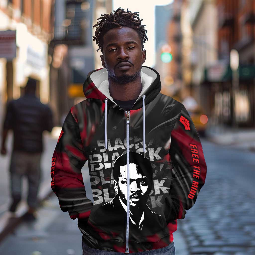 Steve Biko Zip Hoodie with Black Consciousness Portrait, Power Fist Symbol and Red-Black Freedom - Wonder Print Shop