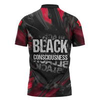 Steve Biko Zipper Polo Shirt with Black Consciousness Portrait, Power Fist Symbol and Red-Black Freedom - Wonder Print Shop