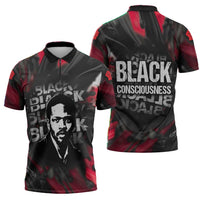 Steve Biko Zipper Polo Shirt with Black Consciousness Portrait, Power Fist Symbol and Red-Black Freedom - Wonder Print Shop