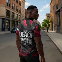 Steve Biko Zipper Polo Shirt with Black Consciousness Portrait, Power Fist Symbol and Red-Black Freedom - Wonder Print Shop