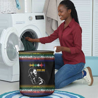 Steve Biko Laundry Basket with Microphone Portrait, Black Consciousness Quote and Vibrant Ethnic Wave - Wonder Print Shop