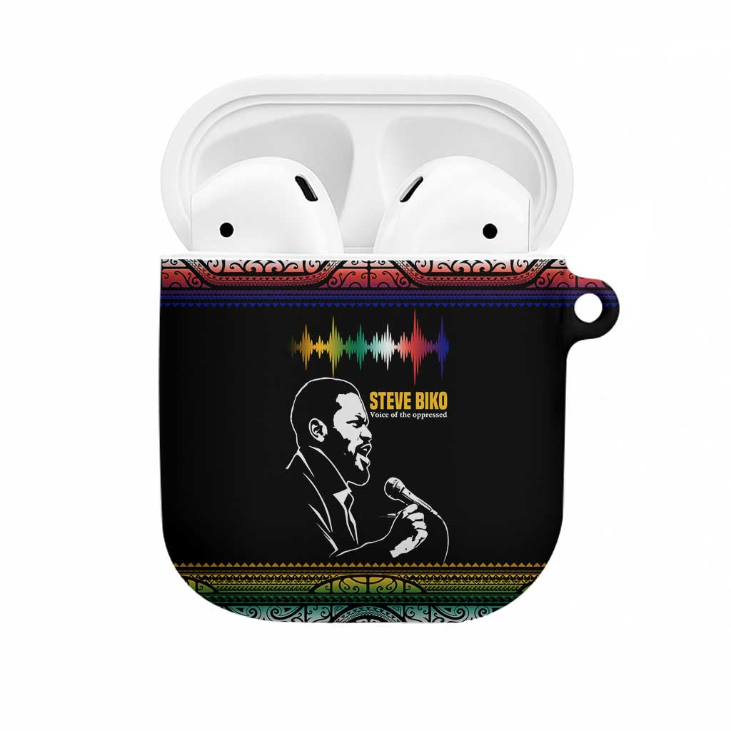 Steve Biko AirPods Case with Microphone Portrait, Black Consciousness Quote and Vibrant Ethnic Wave - Wonder Print Shop