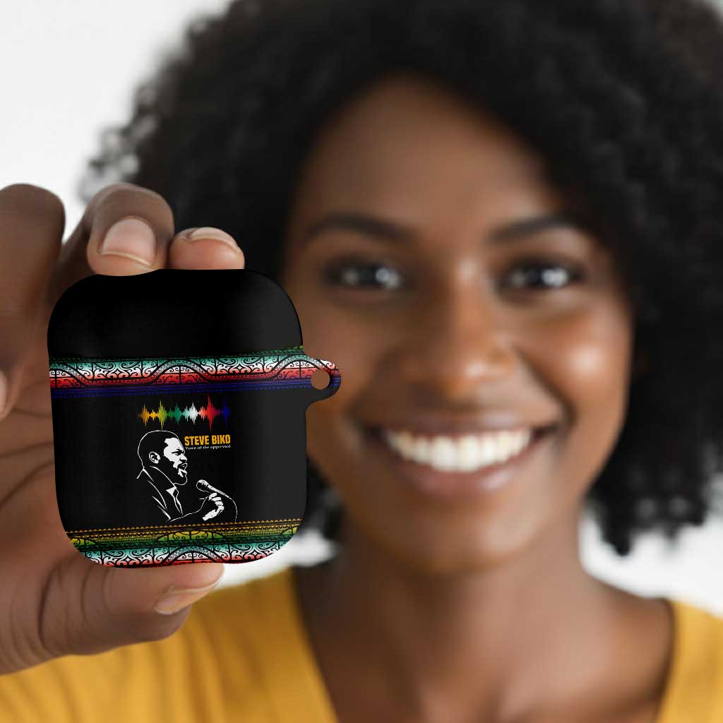 Steve Biko AirPods Case with Microphone Portrait, Black Consciousness Quote and Vibrant Ethnic Wave - Wonder Print Shop