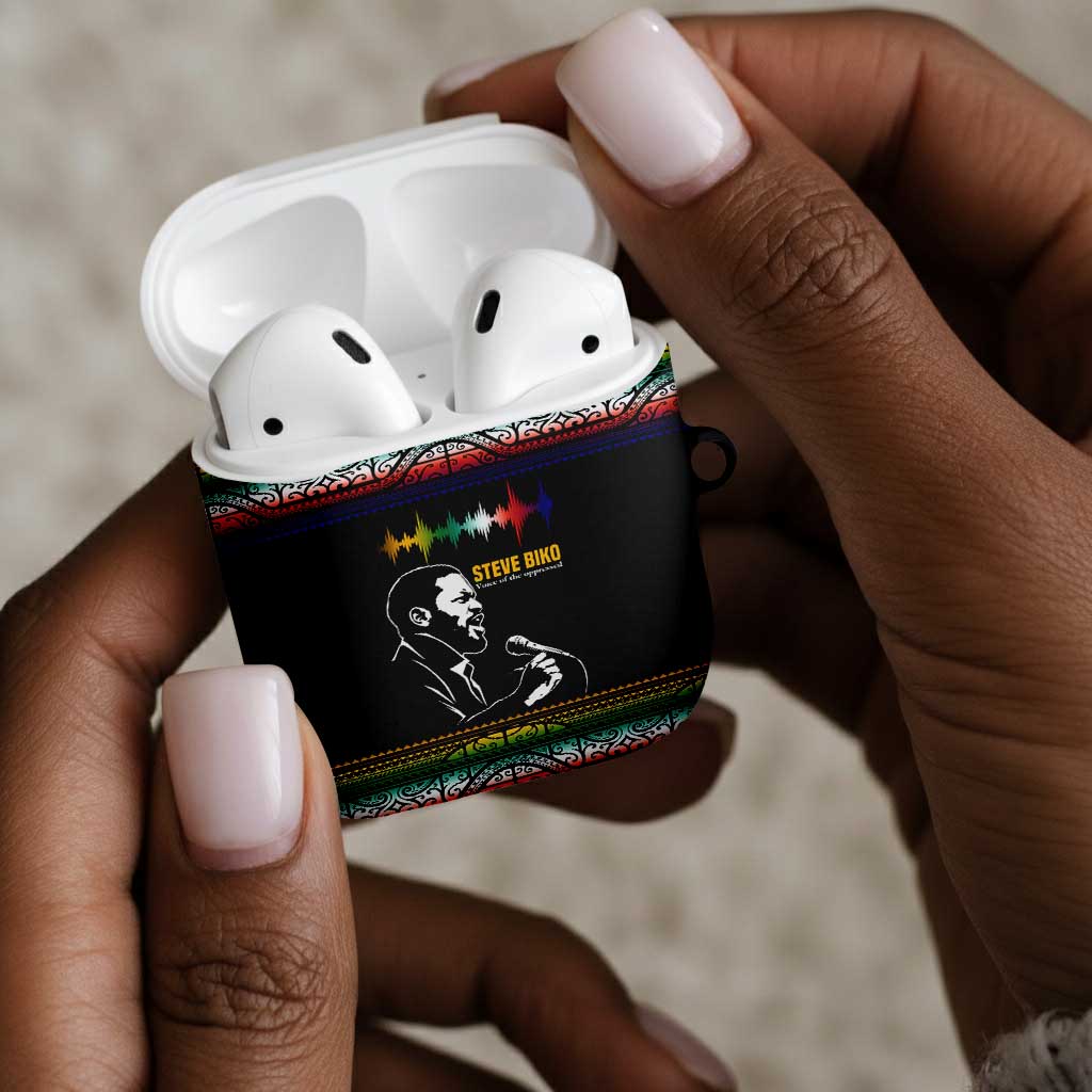 Steve Biko AirPods Case with Microphone Portrait, Black Consciousness Quote and Vibrant Ethnic Wave - Wonder Print Shop