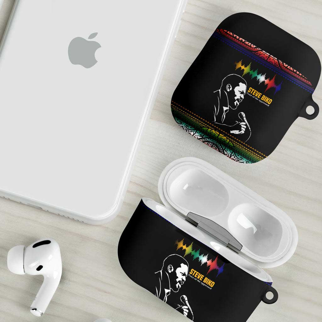 Steve Biko AirPods Case with Microphone Portrait, Black Consciousness Quote and Vibrant Ethnic Wave - Wonder Print Shop