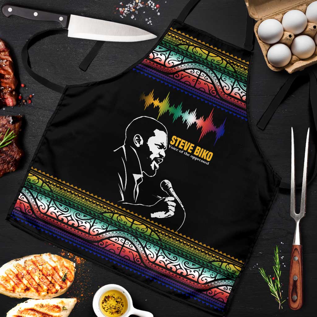 Steve Biko Apron with Microphone Portrait, Black Consciousness Quote and Vibrant Ethnic Wave - Wonder Print Shop