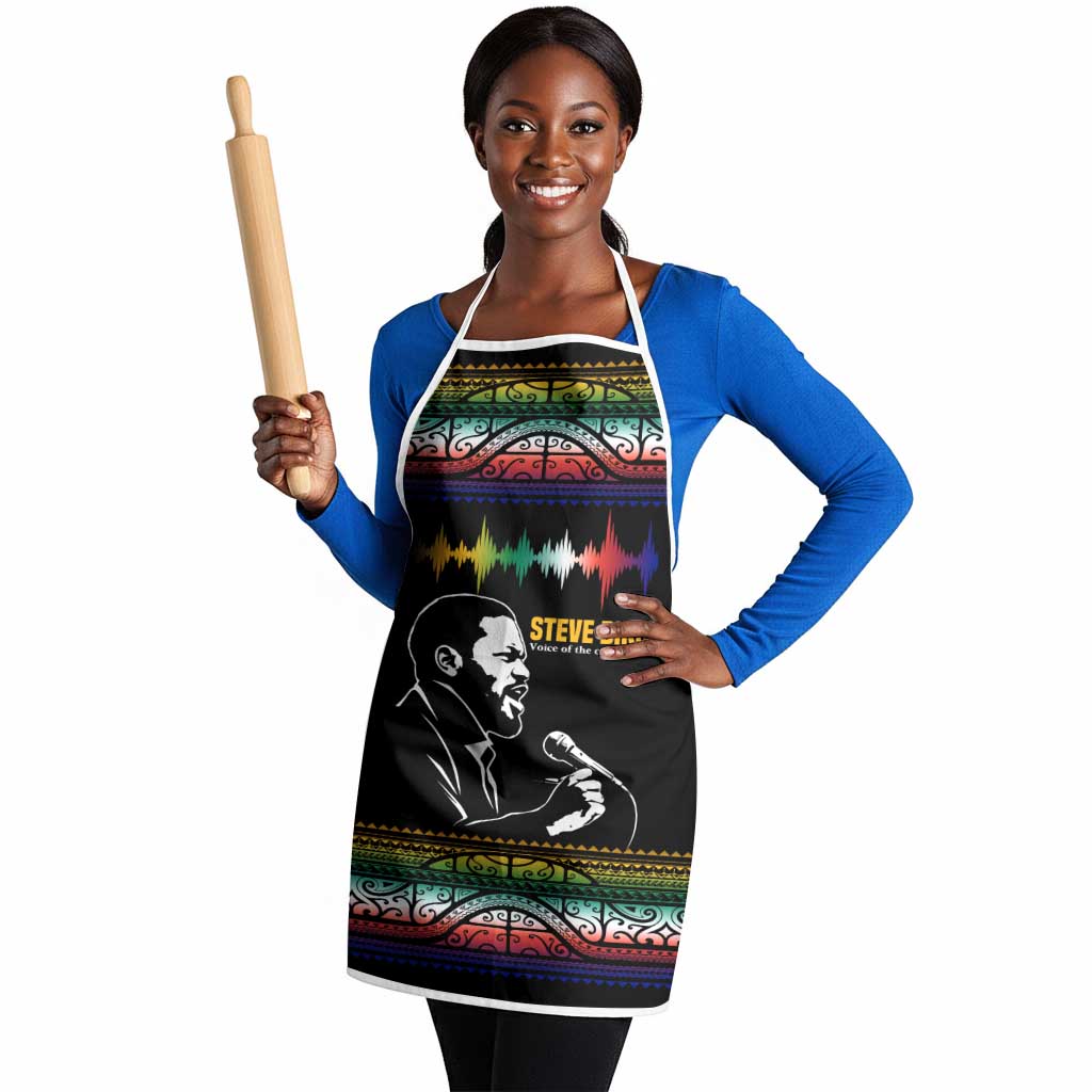 Steve Biko Apron with Microphone Portrait, Black Consciousness Quote and Vibrant Ethnic Wave - Wonder Print Shop