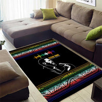 Steve Biko Area Rug with Microphone Portrait, Black Consciousness Quote and Vibrant Ethnic Wave - Wonder Print Shop