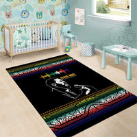Steve Biko Area Rug with Microphone Portrait, Black Consciousness Quote and Vibrant Ethnic Wave - Wonder Print Shop