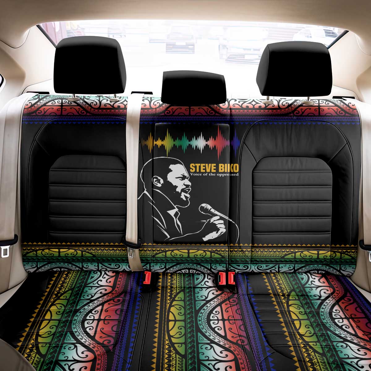 Steve Biko Back Car Seat Cover with Microphone Portrait, Black Consciousness Quote and Vibrant Ethnic Wave - Wonder Print Shop