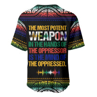 Steve Biko Baseball Jersey with Microphone Portrait, Black Consciousness Quote and Vibrant Ethnic Wave - Wonder Print Shop