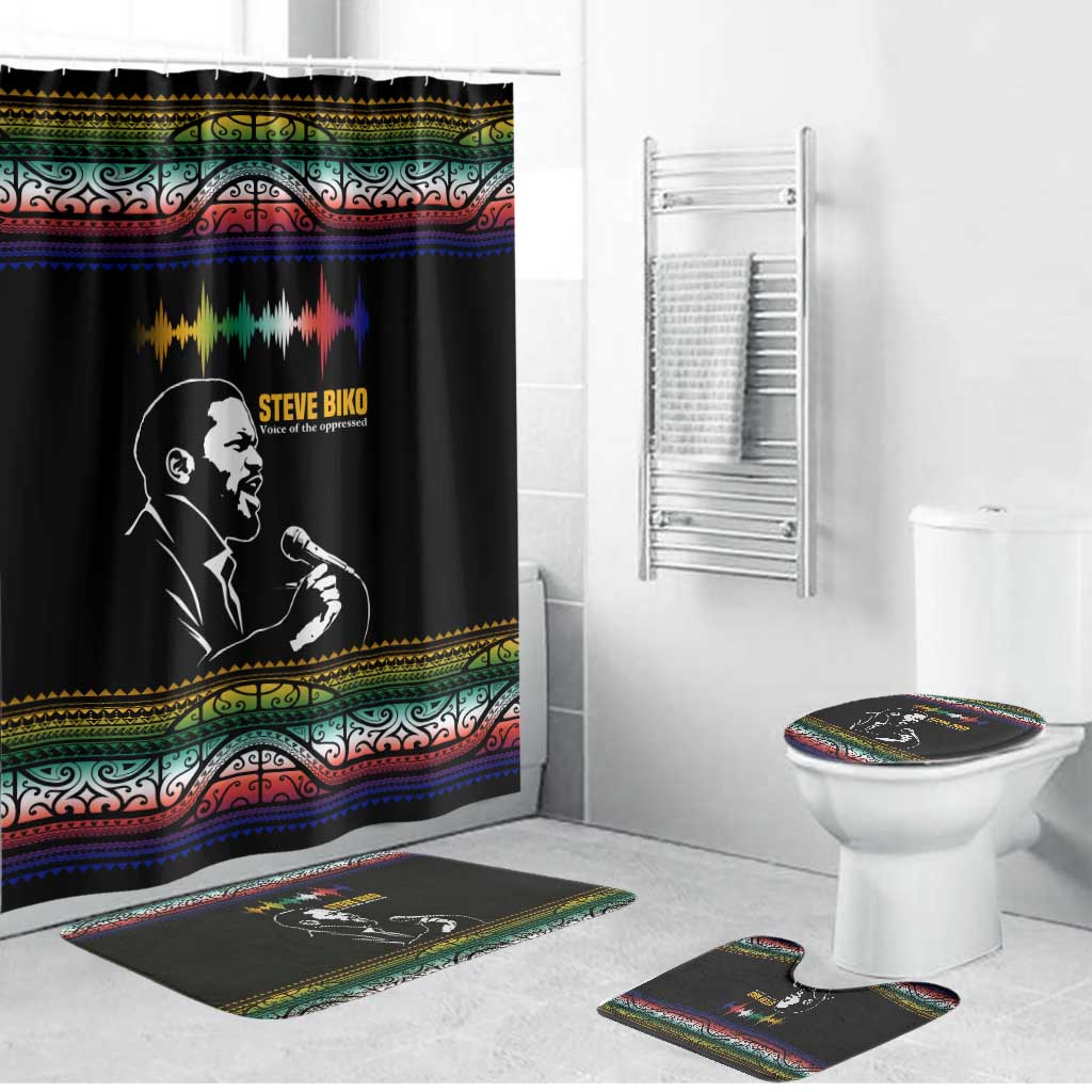 Steve Biko Bathroom Set with Microphone Portrait, Black Consciousness Quote and Vibrant Ethnic Wave - Wonder Print Shop