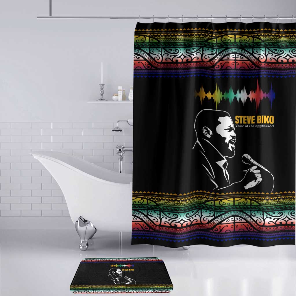 Steve Biko Bathroom Set with Microphone Portrait, Black Consciousness Quote and Vibrant Ethnic Wave - Wonder Print Shop