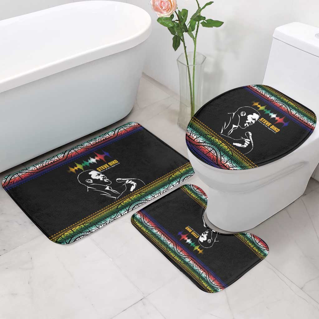 Steve Biko Bathroom Set with Microphone Portrait, Black Consciousness Quote and Vibrant Ethnic Wave - Wonder Print Shop