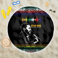 Steve Biko Beach Blanket with Microphone Portrait, Black Consciousness Quote and Vibrant Ethnic Wave - Wonder Print Shop