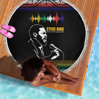 Steve Biko Beach Blanket with Microphone Portrait, Black Consciousness Quote and Vibrant Ethnic Wave - Wonder Print Shop