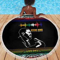 Steve Biko Beach Blanket with Microphone Portrait, Black Consciousness Quote and Vibrant Ethnic Wave - Wonder Print Shop