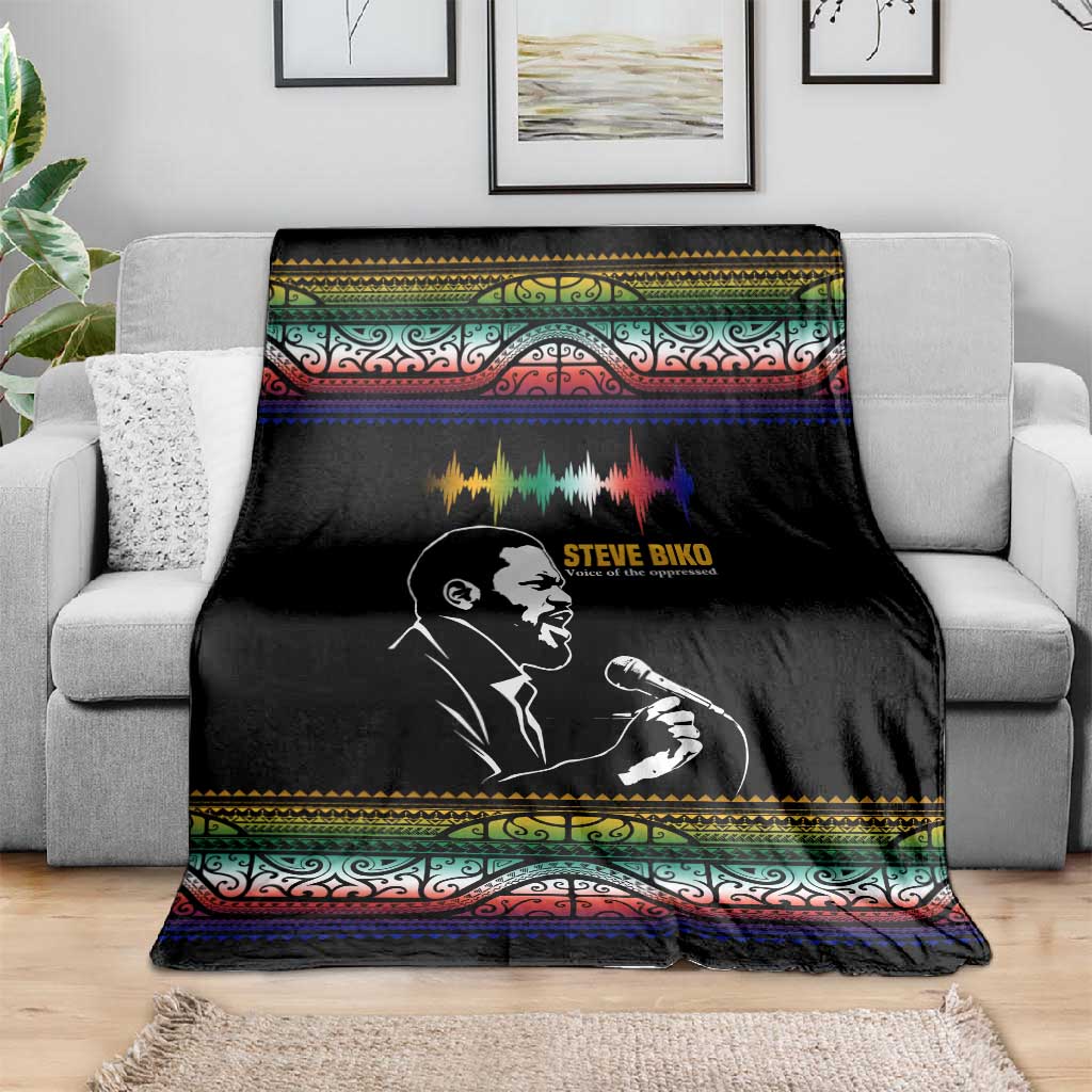 Steve Biko Blanket with Microphone Portrait, Black Consciousness Quote and Vibrant Ethnic Wave - Wonder Print Shop