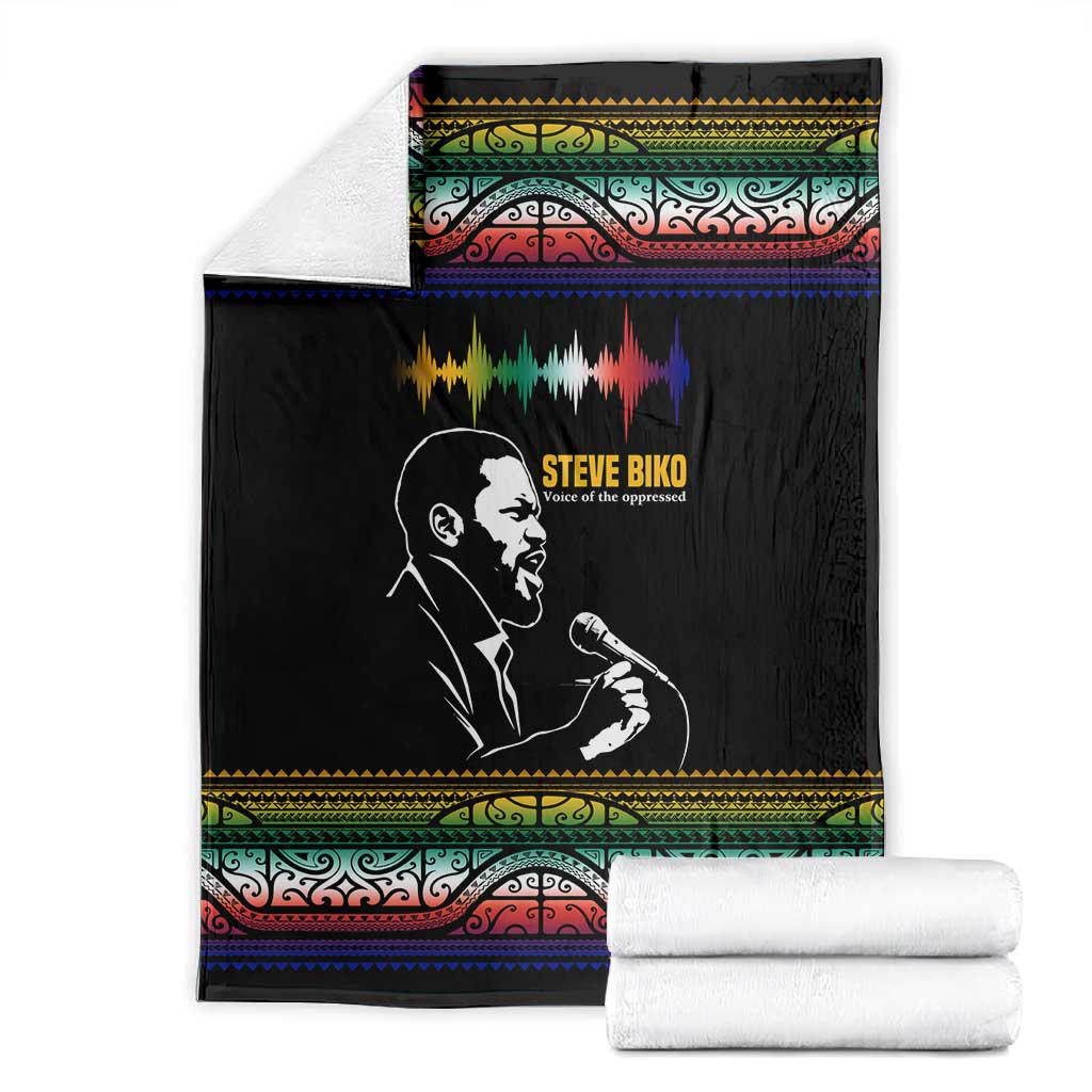 Steve Biko Blanket with Microphone Portrait, Black Consciousness Quote and Vibrant Ethnic Wave - Wonder Print Shop