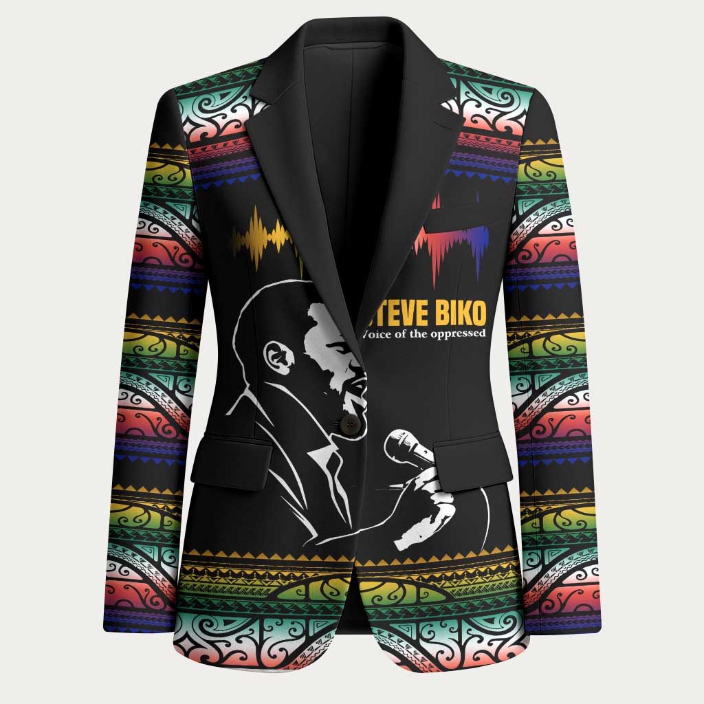 Steve Biko Blazer with Microphone Portrait, Black Consciousness Quote and Vibrant Ethnic Wave - Wonder Print Shop