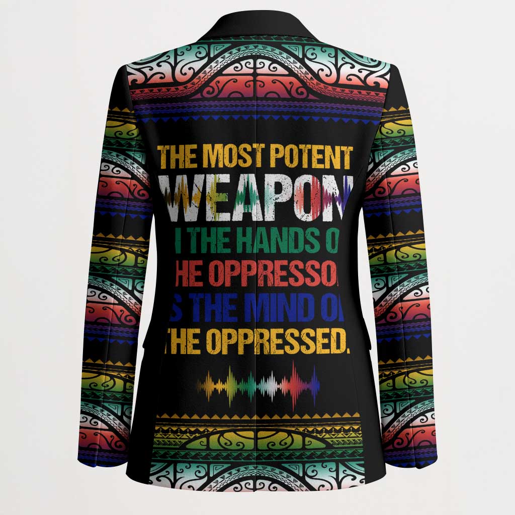 Steve Biko Blazer with Microphone Portrait, Black Consciousness Quote and Vibrant Ethnic Wave - Wonder Print Shop