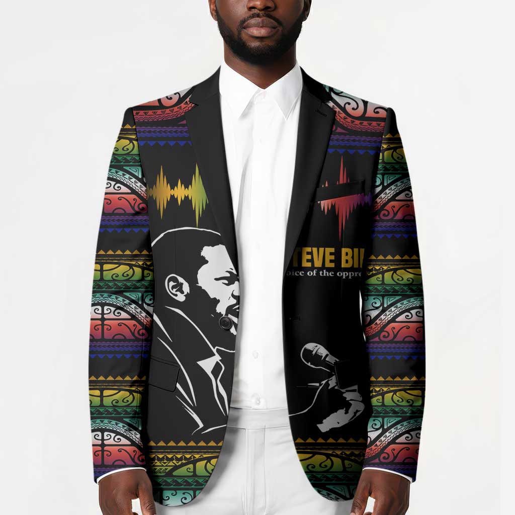 Steve Biko Blazer with Microphone Portrait, Black Consciousness Quote and Vibrant Ethnic Wave - Wonder Print Shop